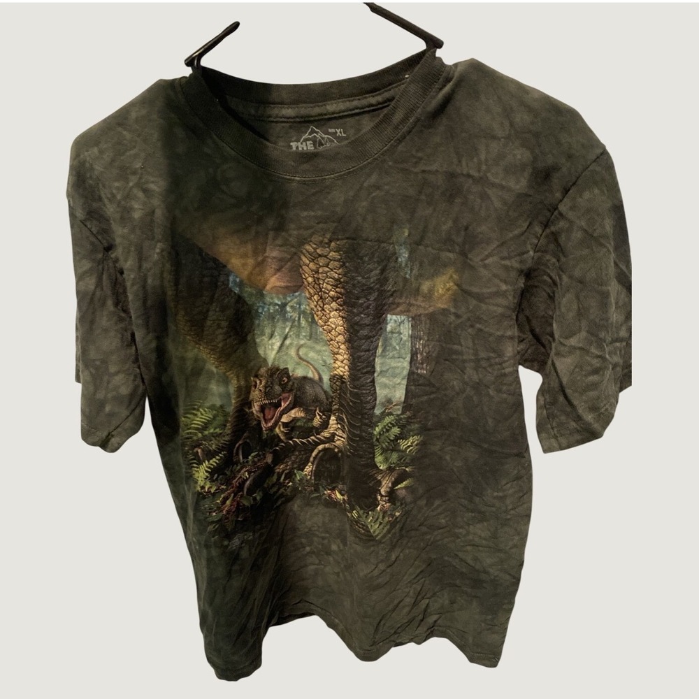 Vintage The Mountain Dinosaur T Shirt Green T Rex Tie Dye Youth Size XL 2013